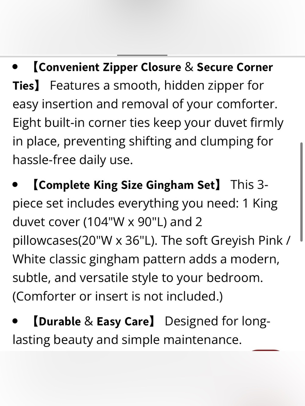 KING Classic Gingham Duvet 3Pc Set - Premium 100% WASHED COTTON - PINK & WHITE - Picture 8 of 9